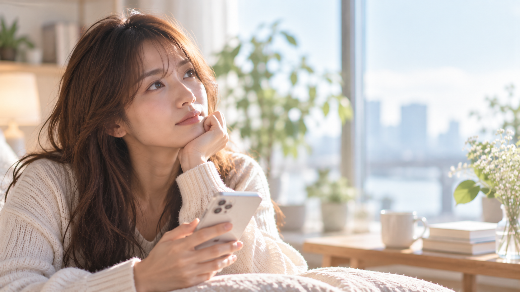 黄金の海を見つめる女性の実写風写真